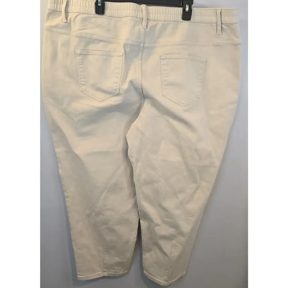 Ophelia Roe Plus Size 3X Capris Cropped Cream Denim Pants Flat Front 46